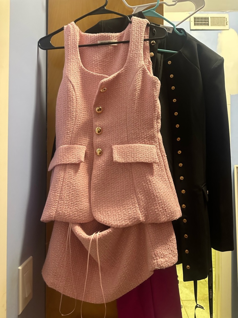 Amanda Uprichard Pink Tweed Shell Top with Textured Weave
